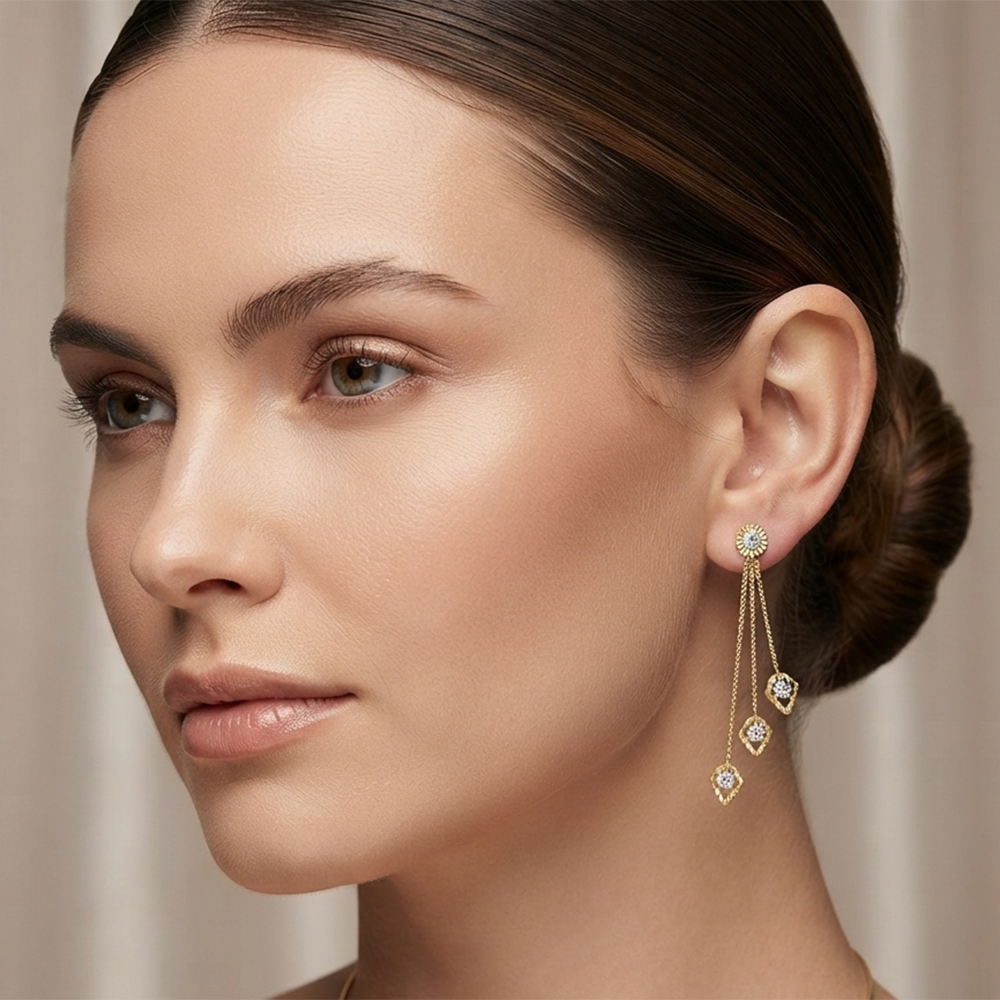 The99Jewel Magnificent Gold Plated Crystal Stone Dangler Earrings for Women