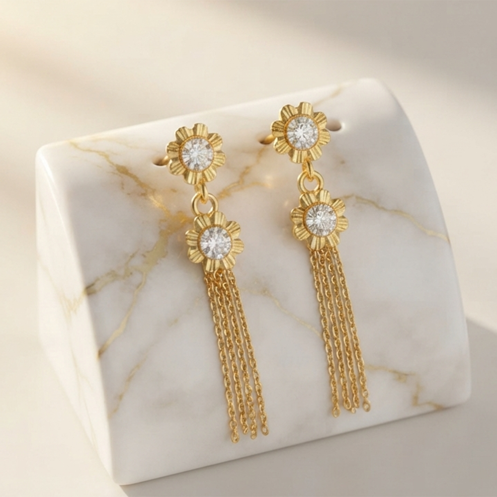 The99Jewel Magnificent Gold Plated Floral Shape Dangler Earrings With Crystal Stone for Women