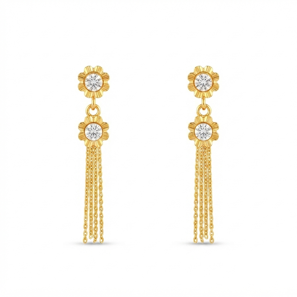 The99Jewel Magnificent Gold Plated Floral Shape Dangler Earrings With Crystal Stone for Women