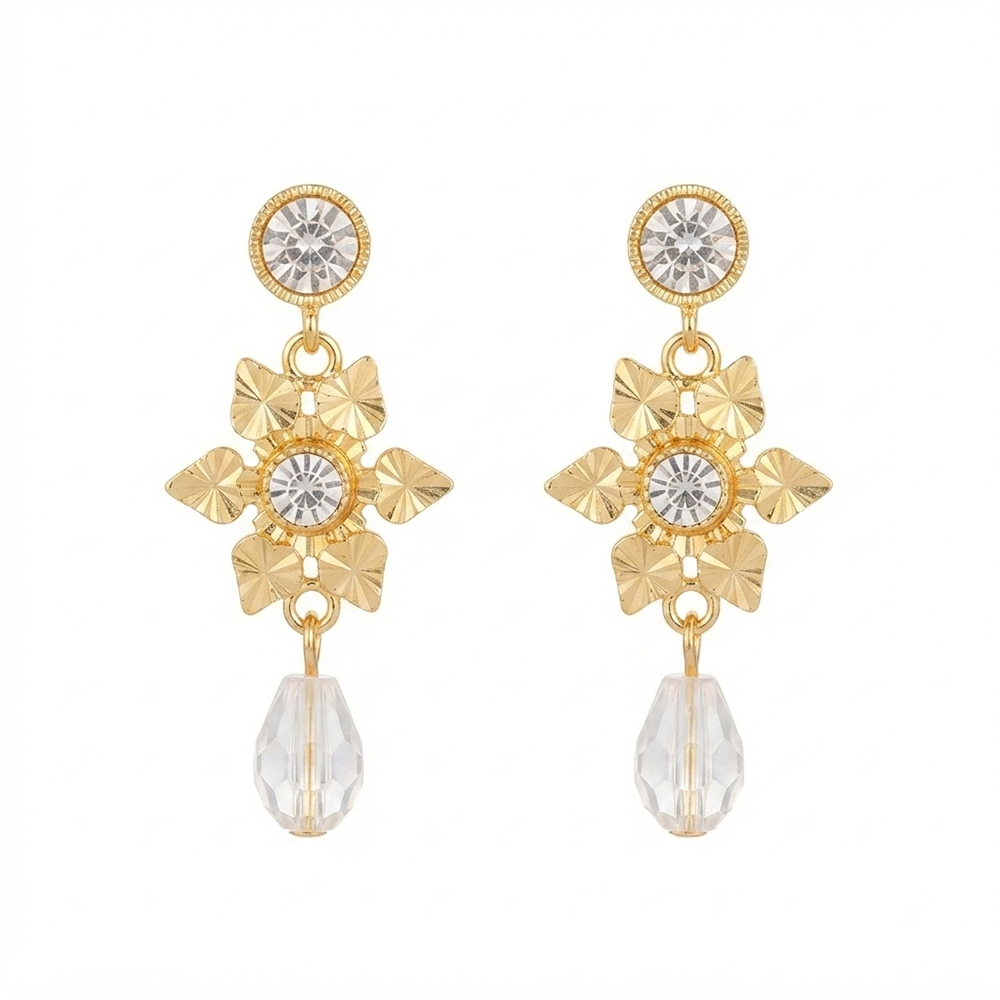 The99Jewel Magnificent Gold Plated Floral Shape Dangler Earrings With Crystal Stone for Women
