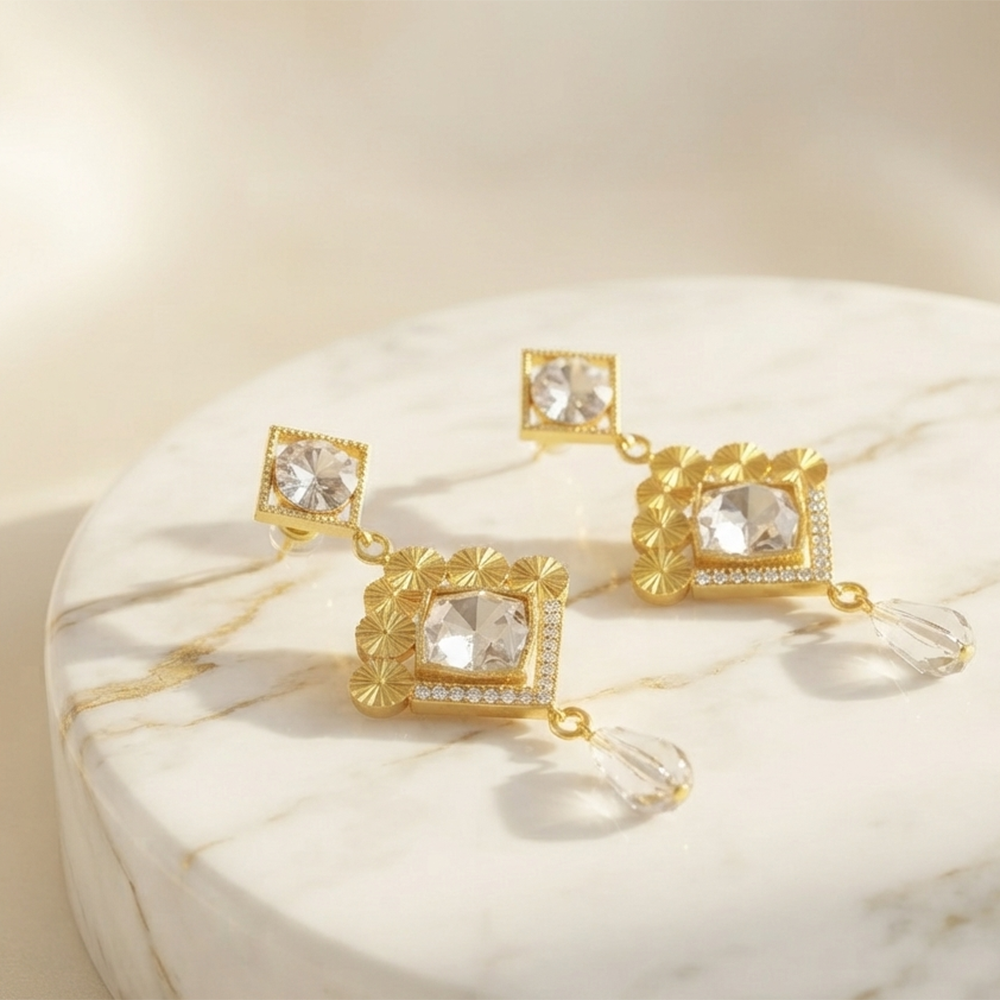 The99Jewel Magnificent Gold Plated Crystal Stone Dangler Earrings for Women