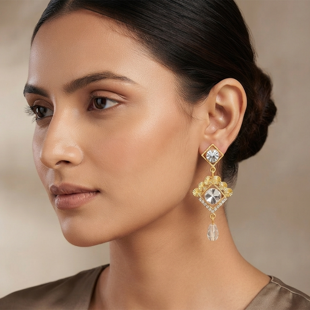 The99Jewel Magnificent Gold Plated Crystal Stone Dangler Earrings for Women