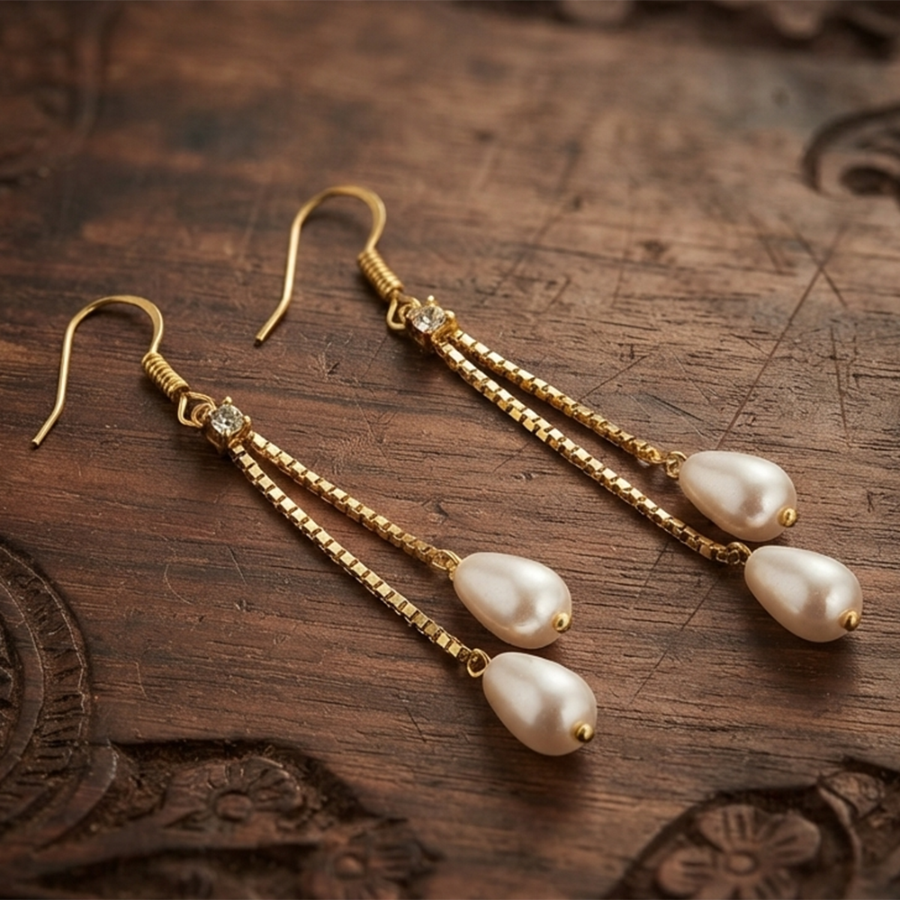 The99Jewel Magnificent Gold Plated Pearl Dangler Earrings for Women
