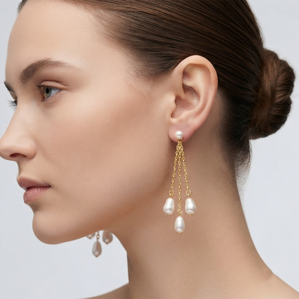 The99Jewel Magnificent Gold Plated Pearl Dangler Earrings for Women