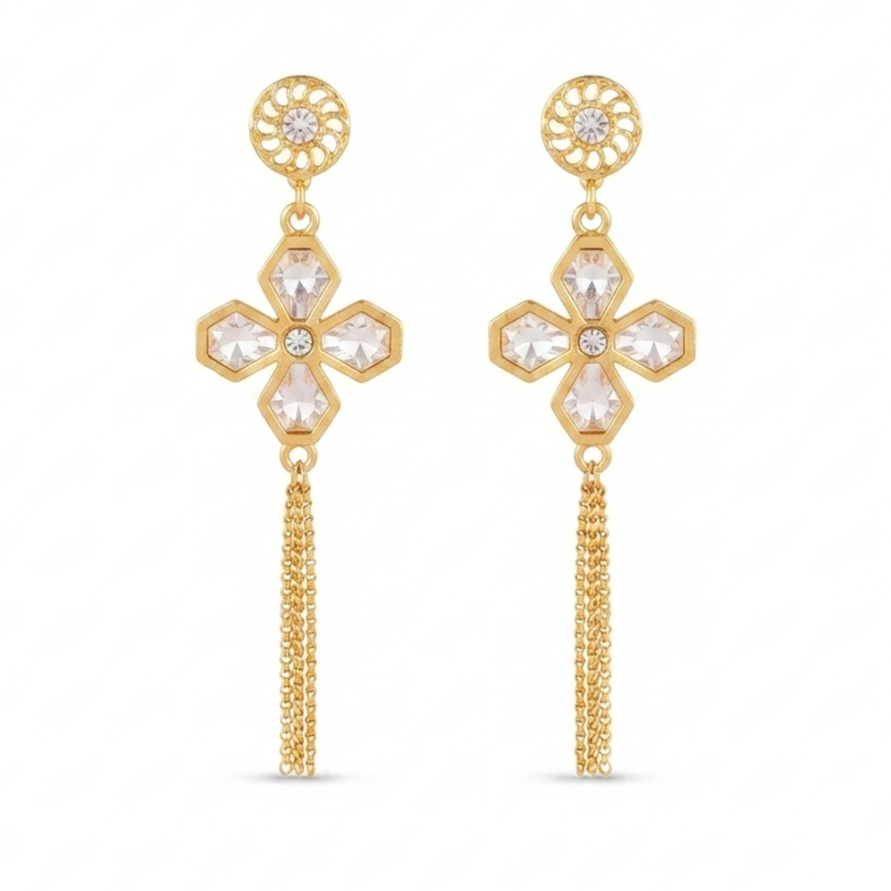 The99Jewel Magnificent Gold Plated Floral Shape Dangler Earrings With Crystal Stone for Women
