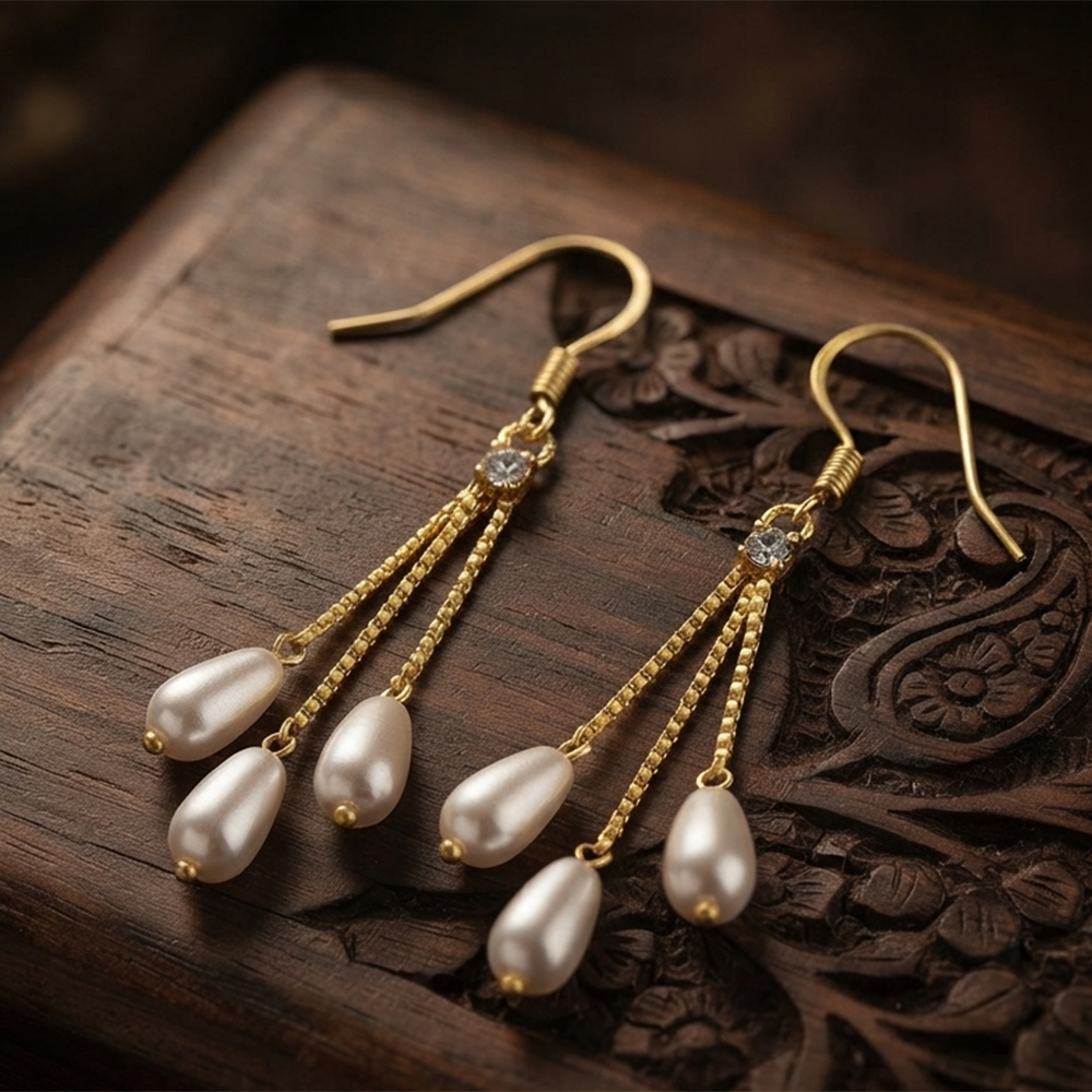 The99Jewel Magnificent Gold Plated Pearl Dangler Earrings for Women