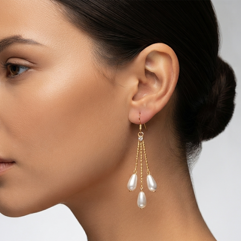 The99Jewel Magnificent Gold Plated Pearl Dangler Earrings for Women
