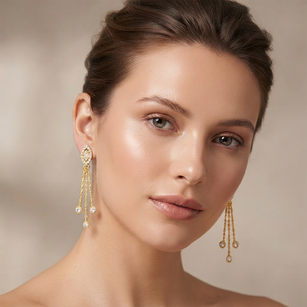 The99Jewel Magnificent Gold Plated Crystal Stone Dangler Earrings for Women