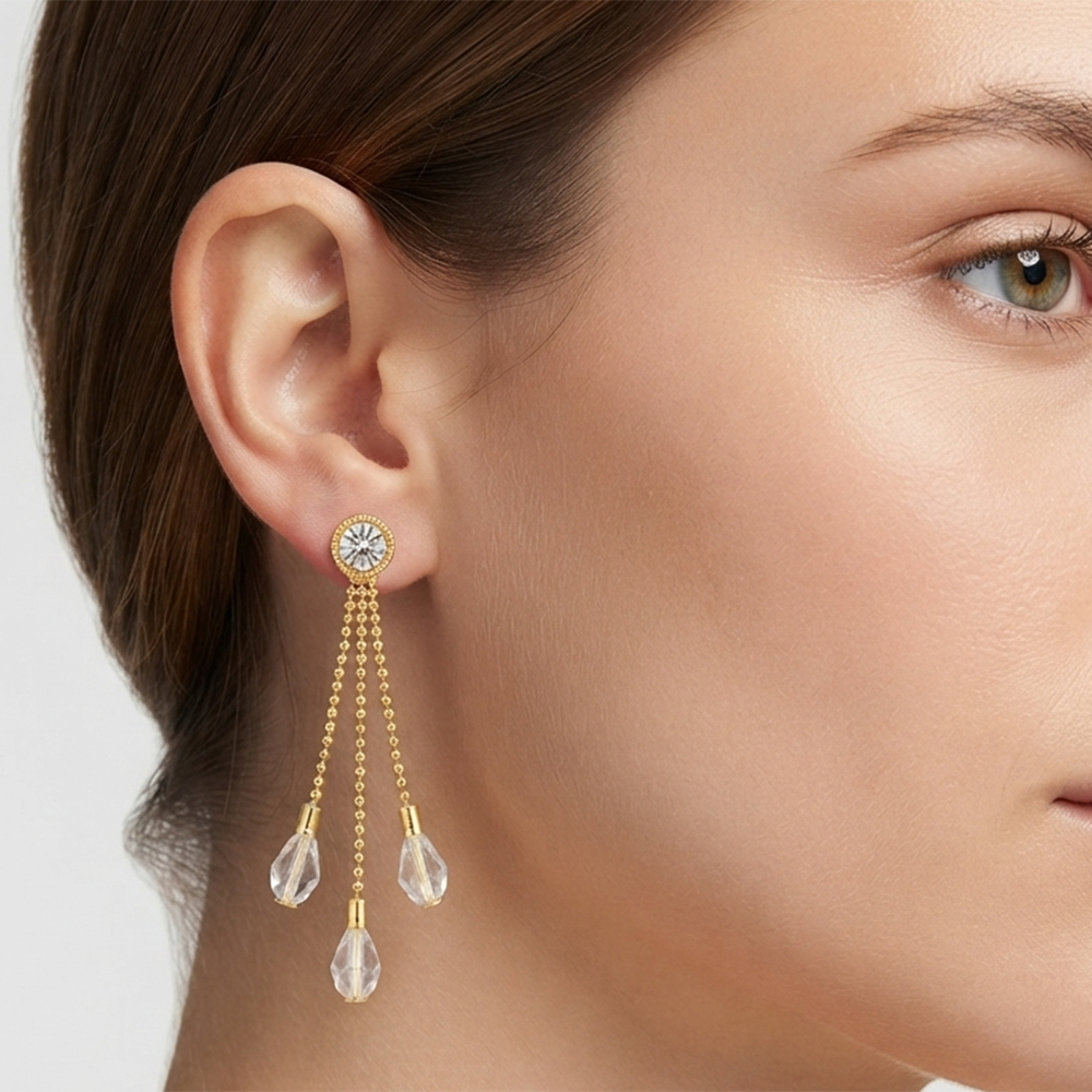 The99Jewel Magnificent Gold Plated Crystal Stone Dangler Earrings for Women