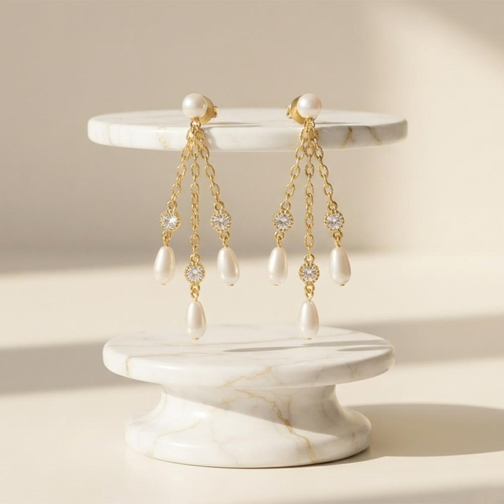 The99Jewel Magnificent Gold Plated Pearl Dangler Earrings for Women