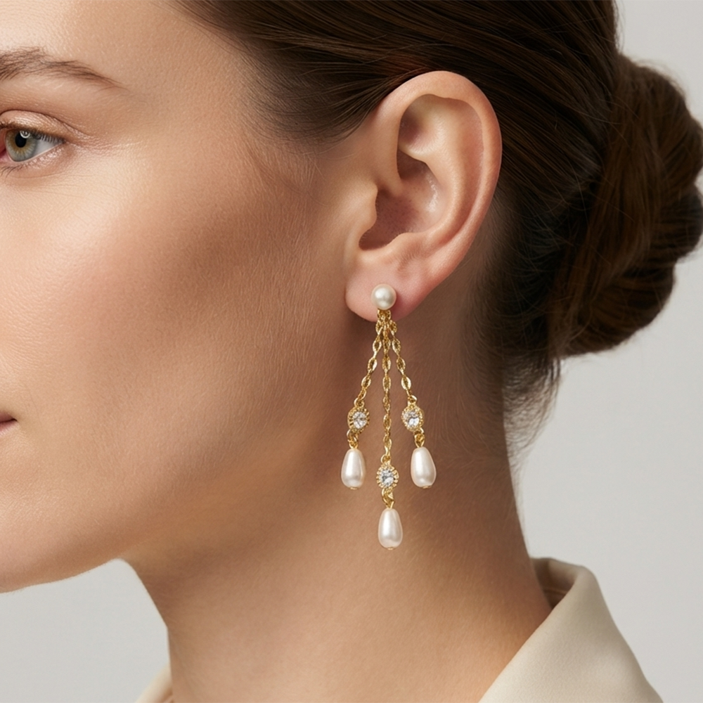 The99Jewel Magnificent Gold Plated Pearl Dangler Earrings for Women