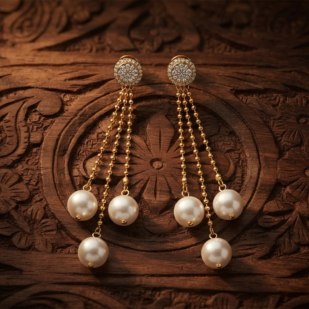 The99Jewel Magnificent Gold Plated Pearl Dangler Earrings for Women