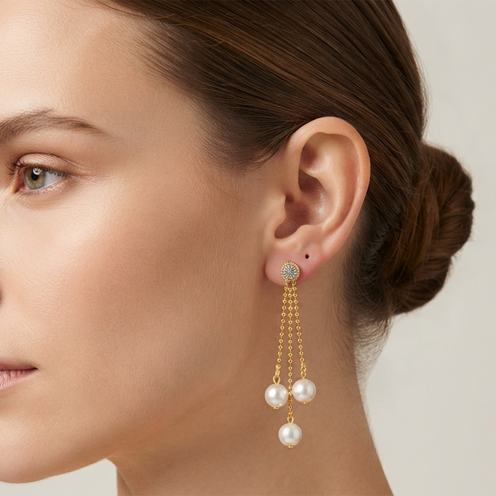 The99Jewel Magnificent Gold Plated Pearl Dangler Earrings for Women