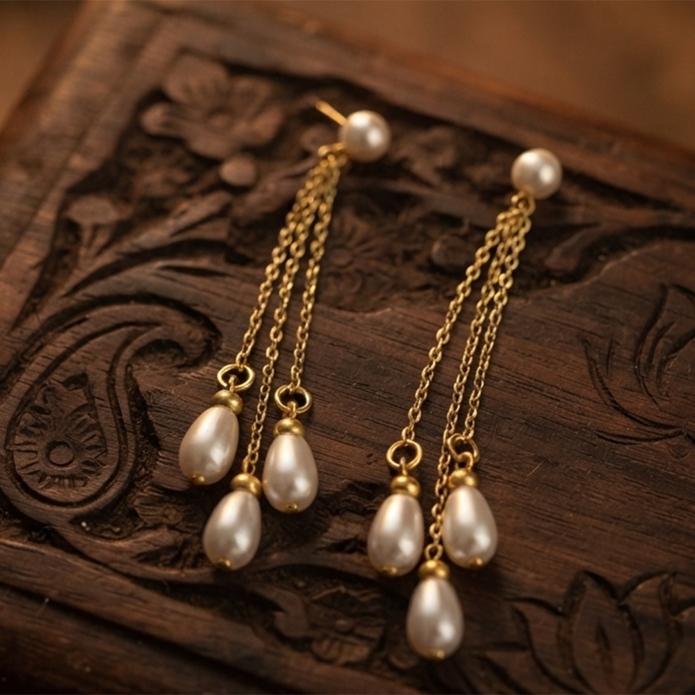 The99Jewel Magnificent Gold Plated Pearl Dangler Earrings for Women