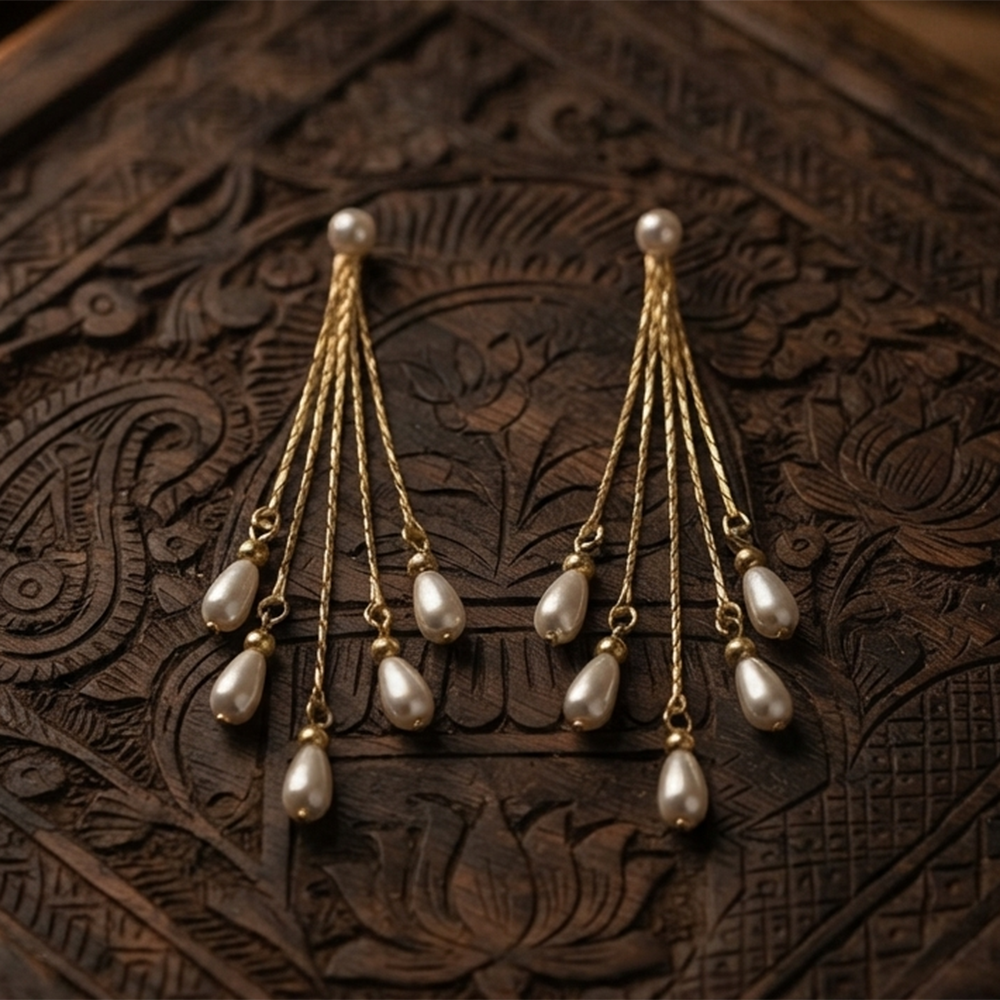 The99Jewel Magnificent Gold Plated Pearl Dangler Earrings for Women