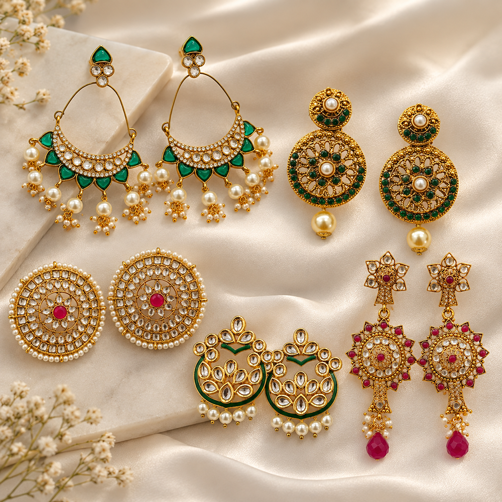 The99Jewel Traditional Gold Plated Earrings Combo Pack of 5 | Wedding & Party Wear Accessories