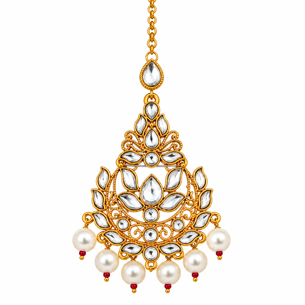 The99Jewel Beautiful Traditional Kundan and Pearl Maang Tikka for Women