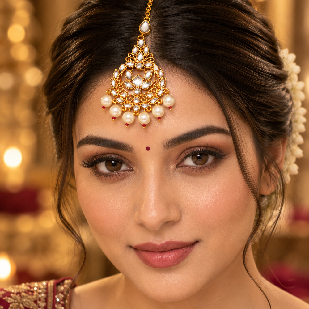 The99Jewel Beautiful Traditional Kundan and Pearl Maang Tikka for Women  