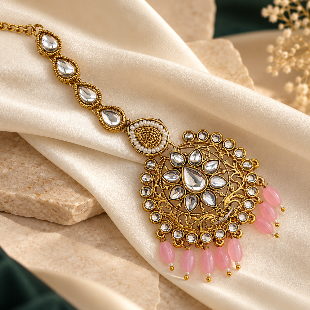 The99Jewel Beautiful Traditional Kundan and Pearl Maang Tikka for Women