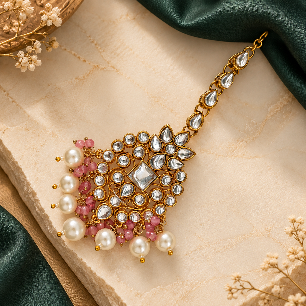 The99Jewel Beautiful Traditional Kundan and Pearl Maang Tikka for Women  