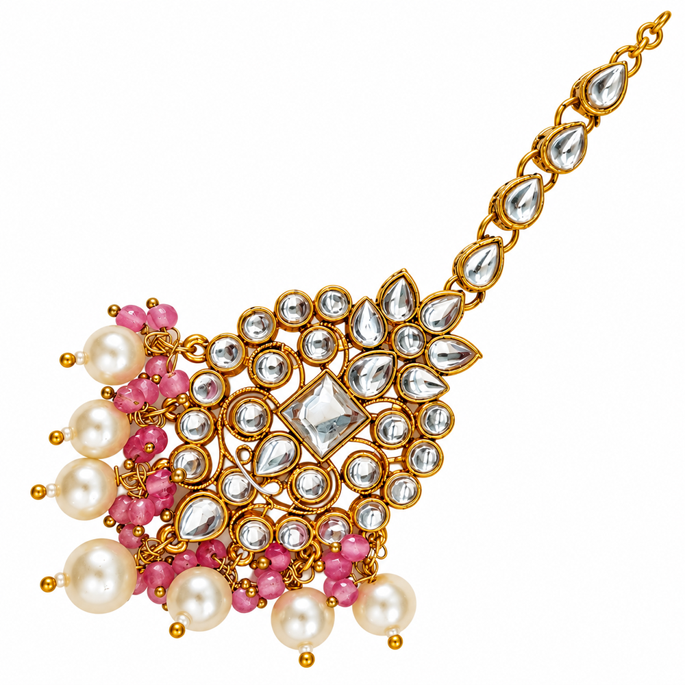 The99Jewel Beautiful Traditional Kundan and Pearl Maang Tikka for Women