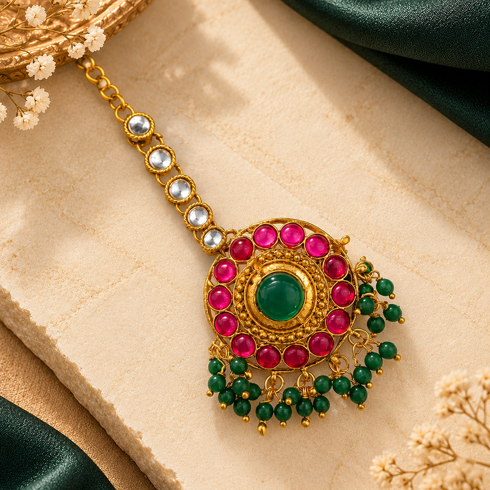 The99Jewel Beautiful Traditional Kundan and Pearl Maang Tikka for Women  