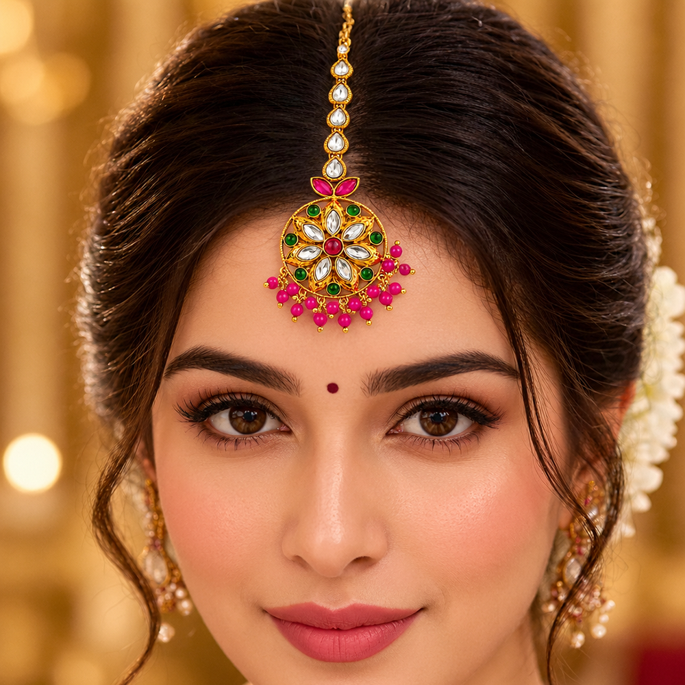 The99Jewel Beautiful Traditional Kundan and Pearl Maang Tikka for Women  