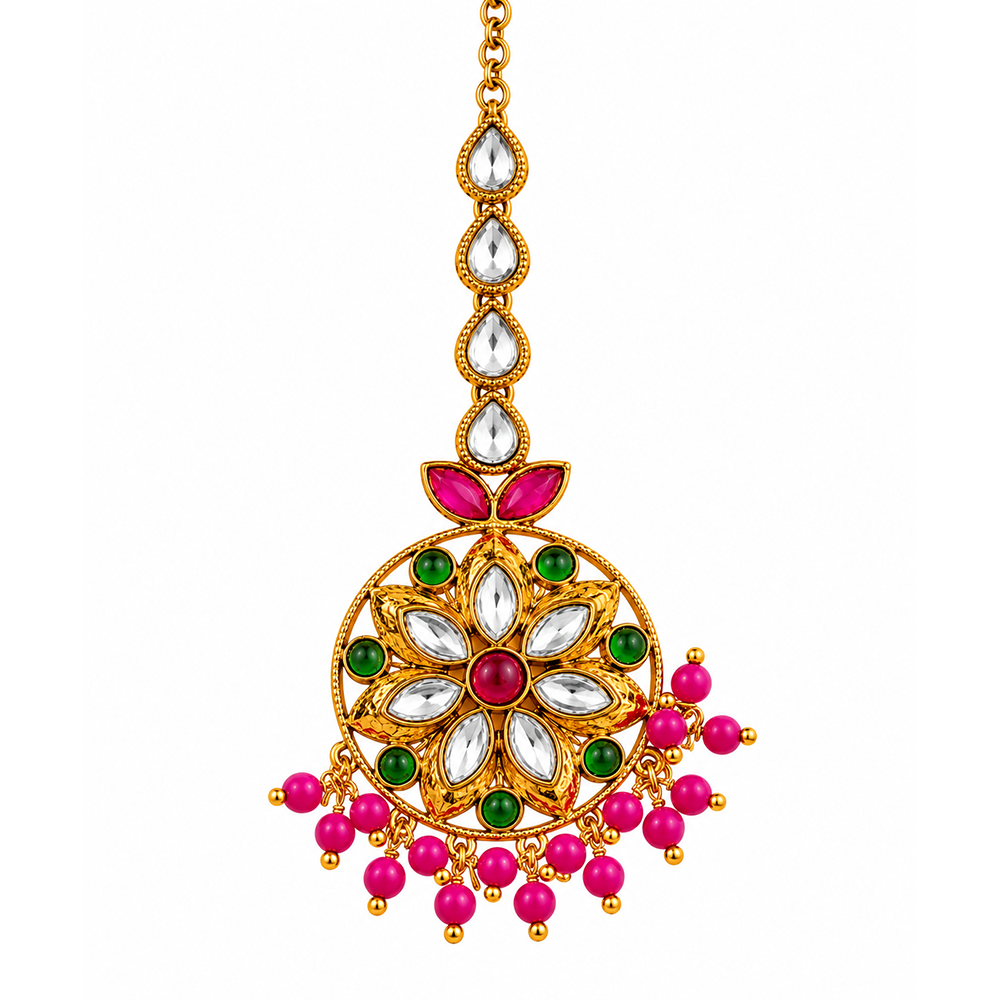 The99Jewel Beautiful Traditional Kundan and Pearl Maang Tikka for Women