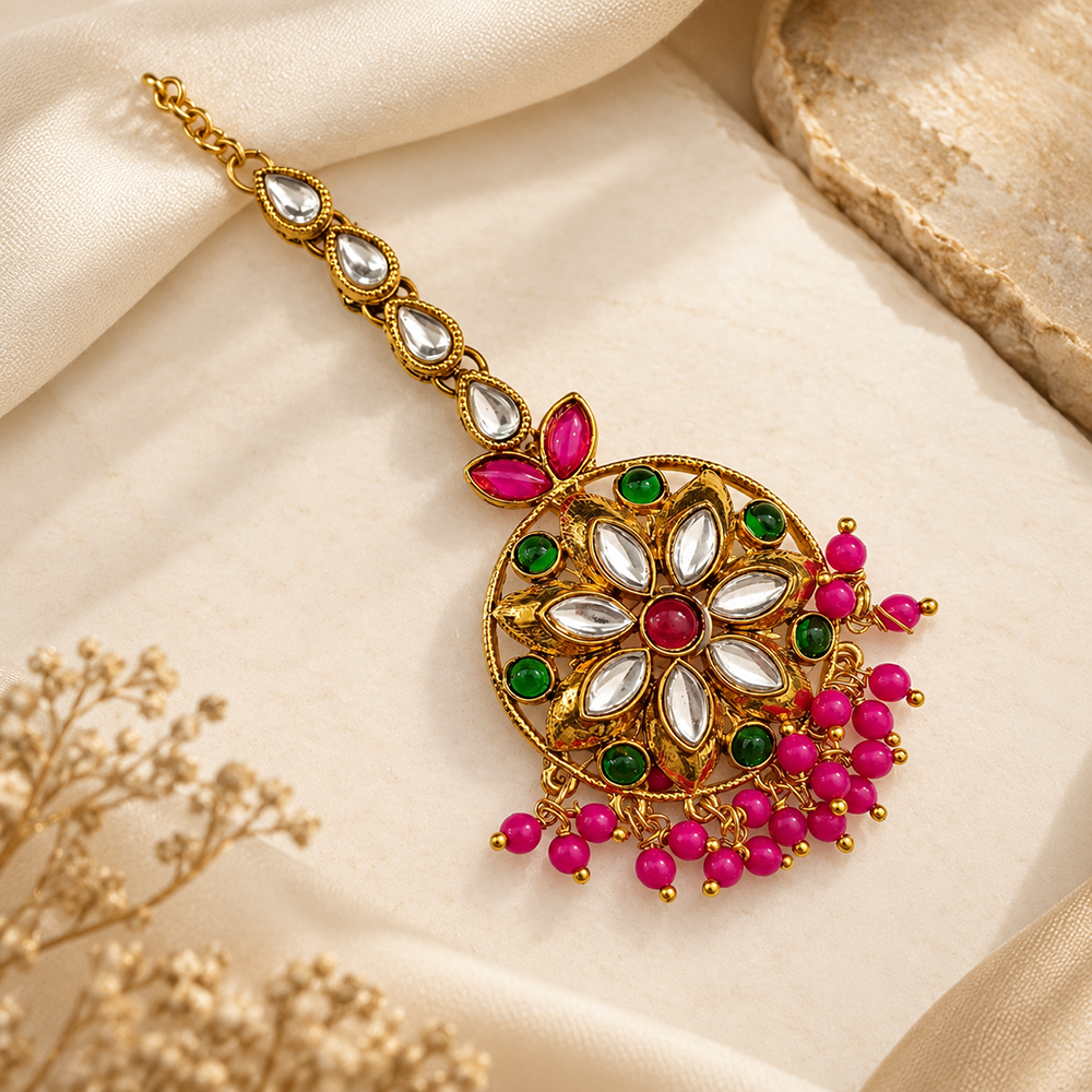 The99Jewel Beautiful Traditional Kundan and Pearl Maang Tikka for Women