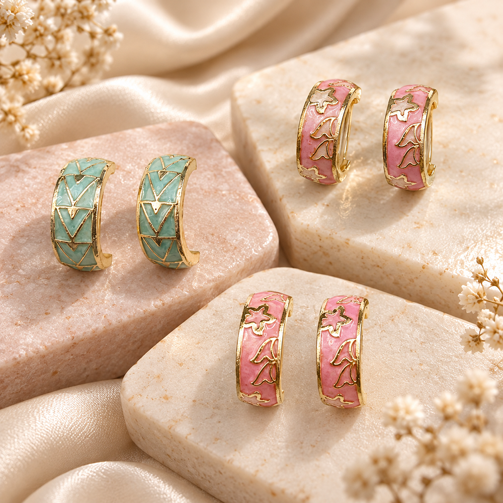 The99Jewel Minimalist Gold Plated Stud Earrings Combo for Women | 3-Pair Jewellery Collection