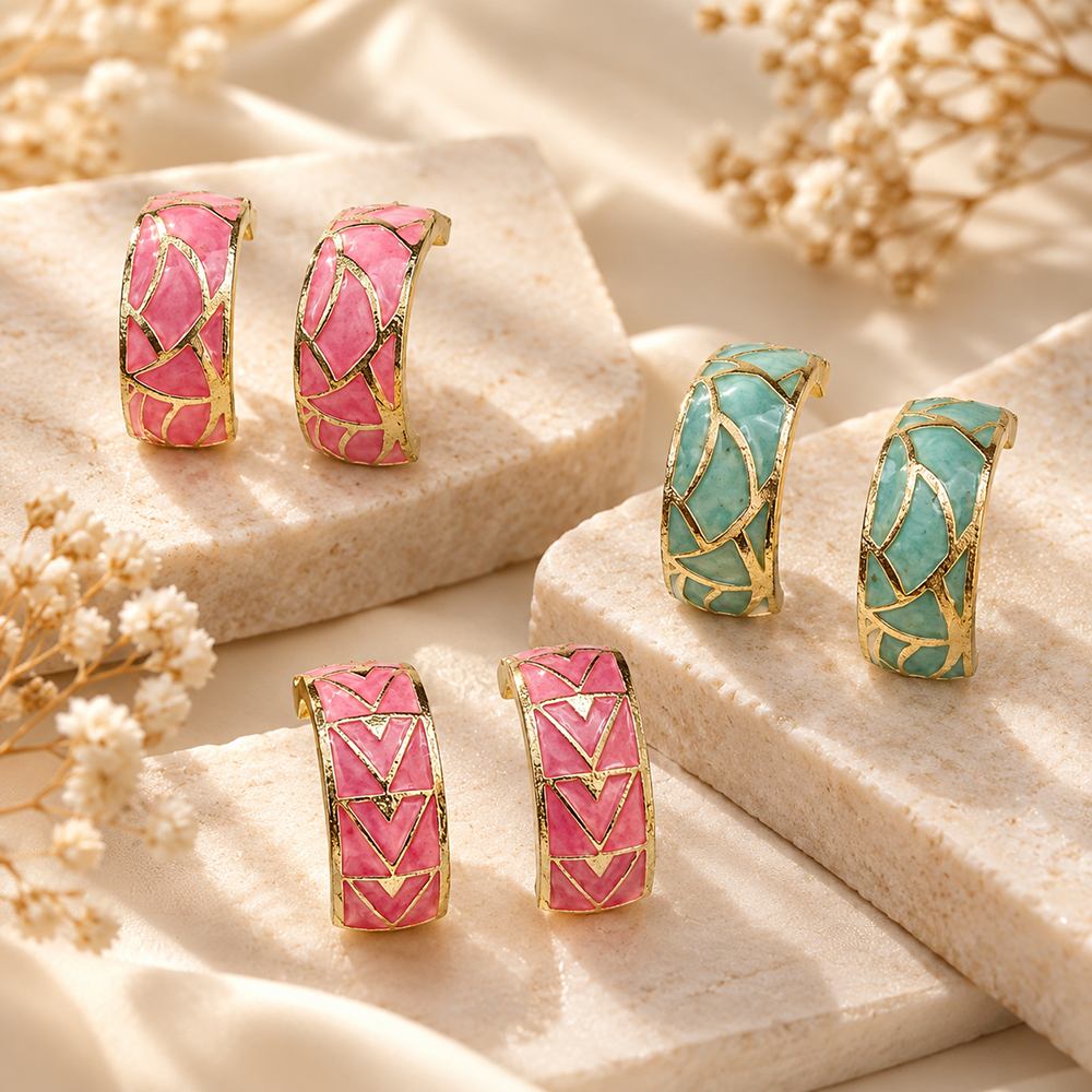 The99Jewel Minimalist Gold Plated Stud Earrings Combo for Women | 3-Pair Jewellery Collection