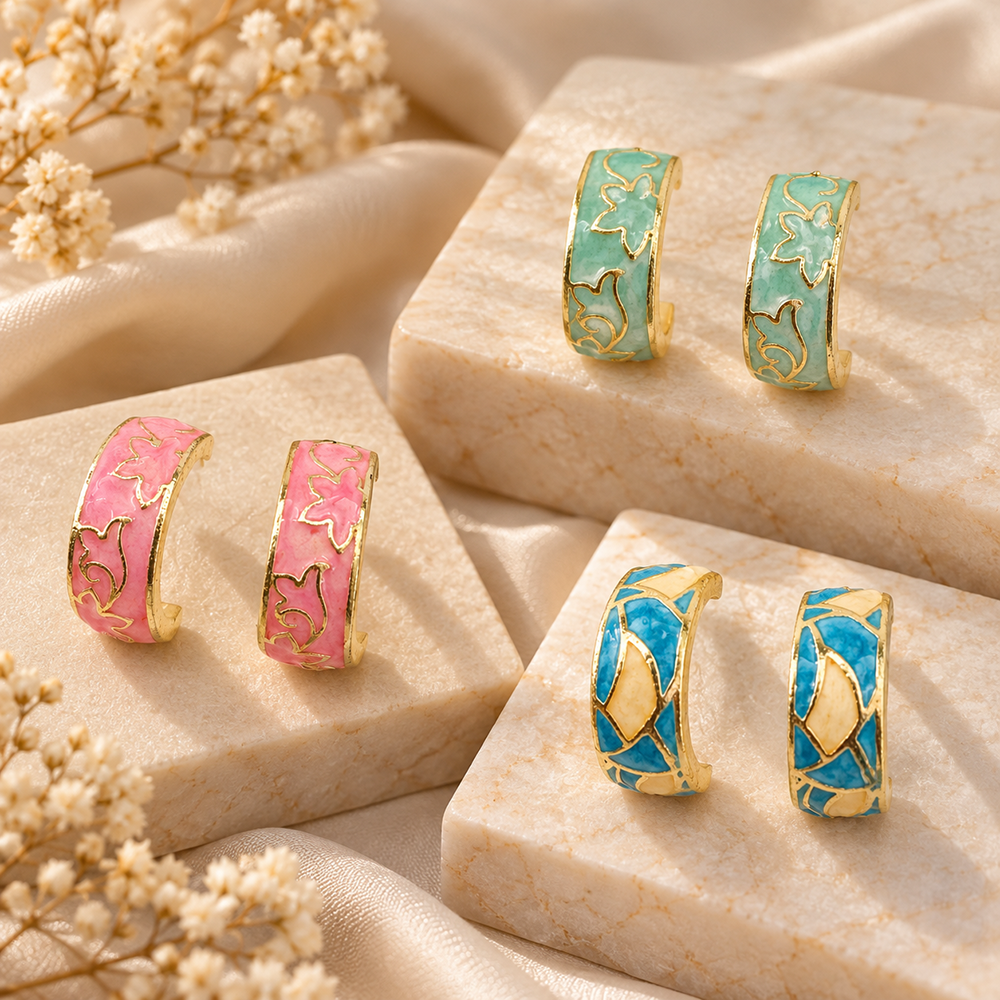 The99Jewel Minimalist Gold Plated Stud Earrings Combo for Women | 3-Pair Jewellery Collection
