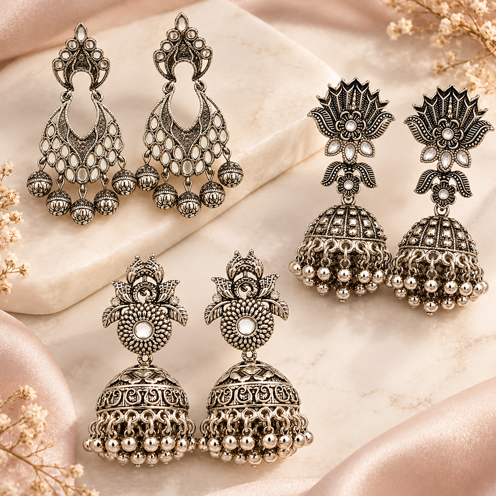 The99Jewel Oxidised Plated Earrings Combo Pack of 3 | Festive & Party Wear Earrings