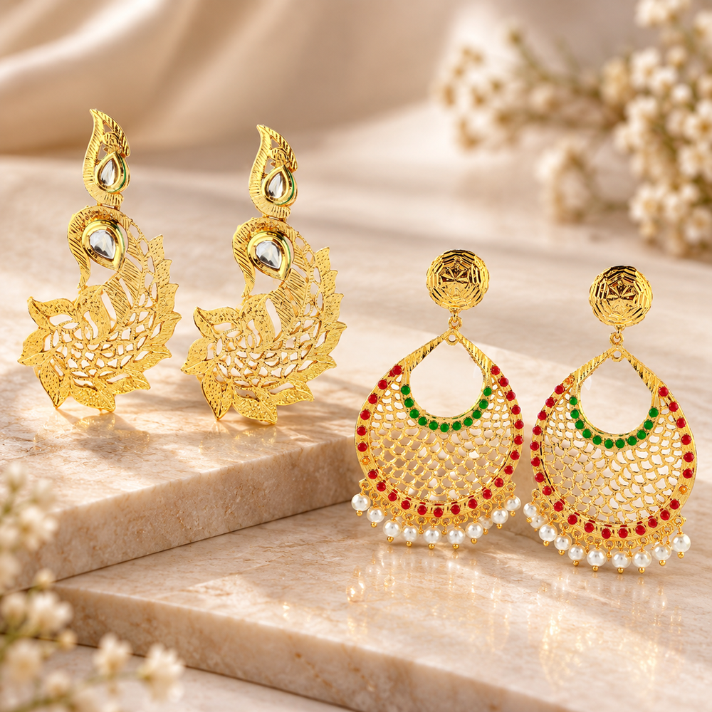 The99Jewel Traditional Gold Plated Earrings Combo Pack of 2 | Wedding & Party Wear Earrings