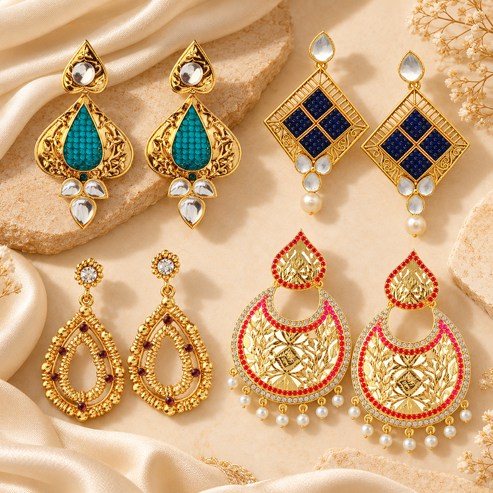 The99Jewel Traditional Festive Wear Earrings Combo Set for Women | Stylish Ethnic Indian Jewellery Collection for Wedding