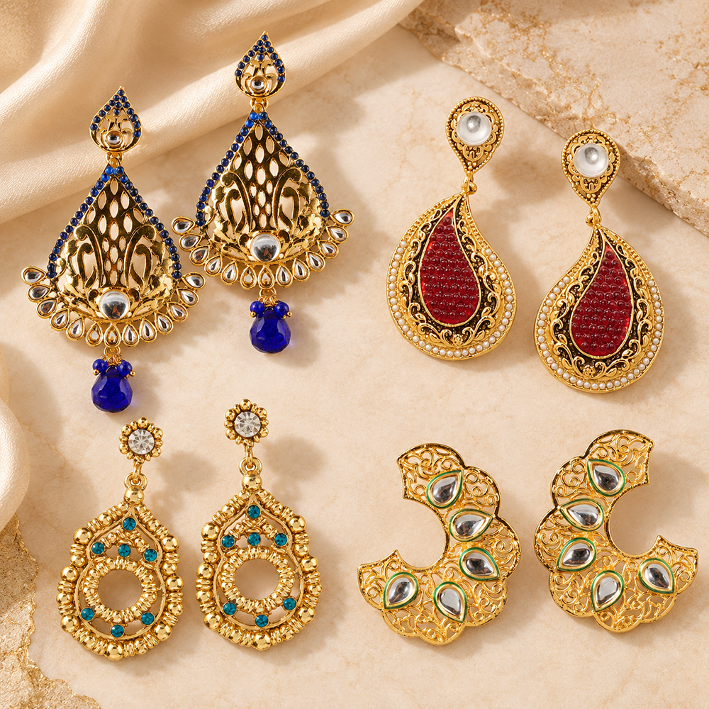 The99Jewel Traditional Festive Wear Earrings Combo Set for Women | Stylish Ethnic Indian Jewellery Collection for Wedding