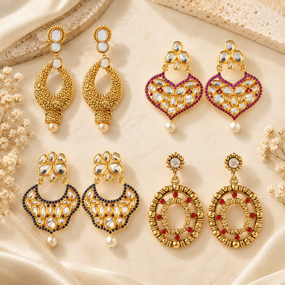 The99Jewel Traditional Festive Wear Earrings Combo Set for Women | Stylish Ethnic Indian Jewellery Collection for Wedding