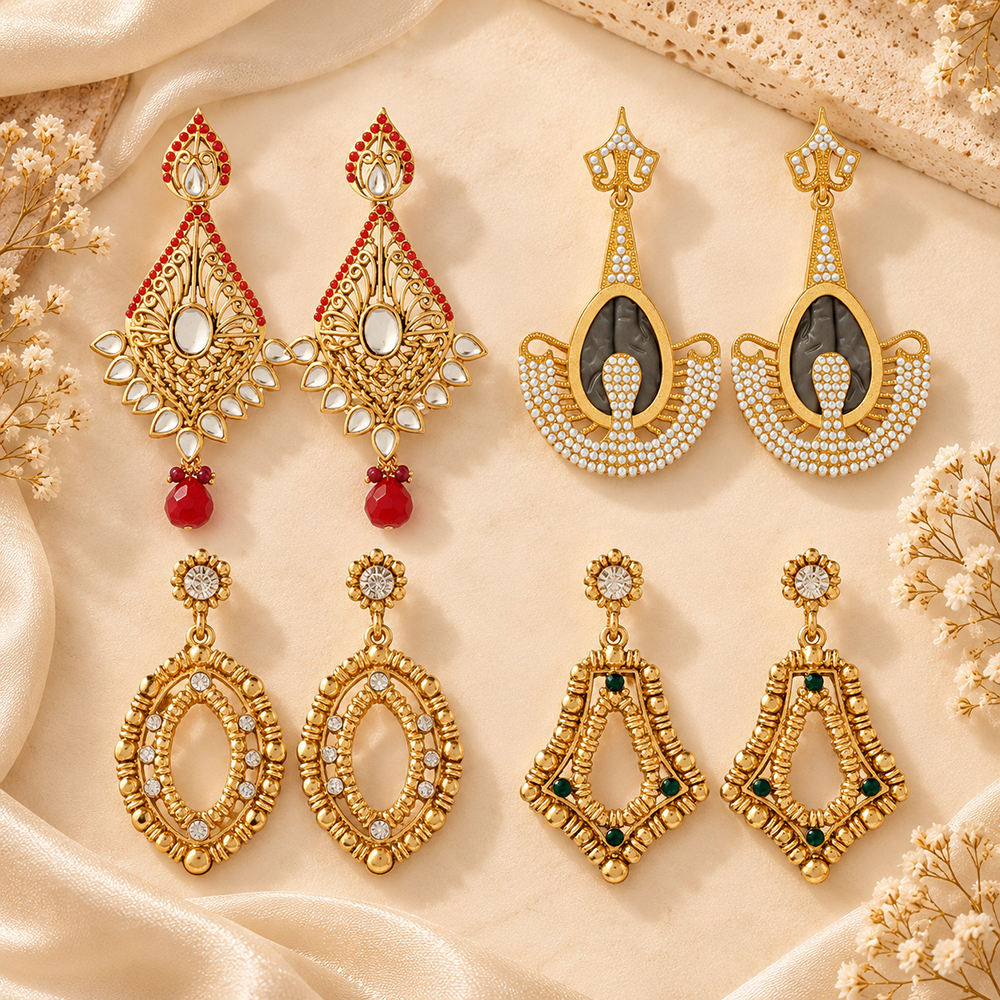 The99Jewel Traditional Festive Wear Earrings Combo Set for Women | Stylish Ethnic Indian Jewellery Collection for Wedding