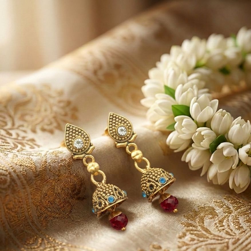 The99Jewel Traditional Gold Plated Jhumki Earrings for Women