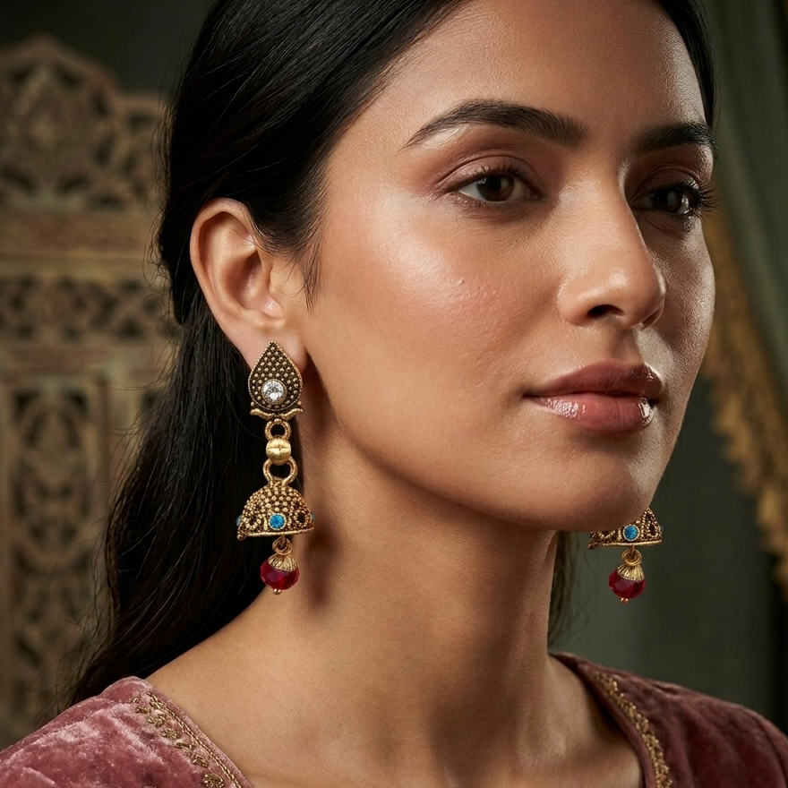 The99Jewel Traditional Gold Plated Jhumki Earrings for Women