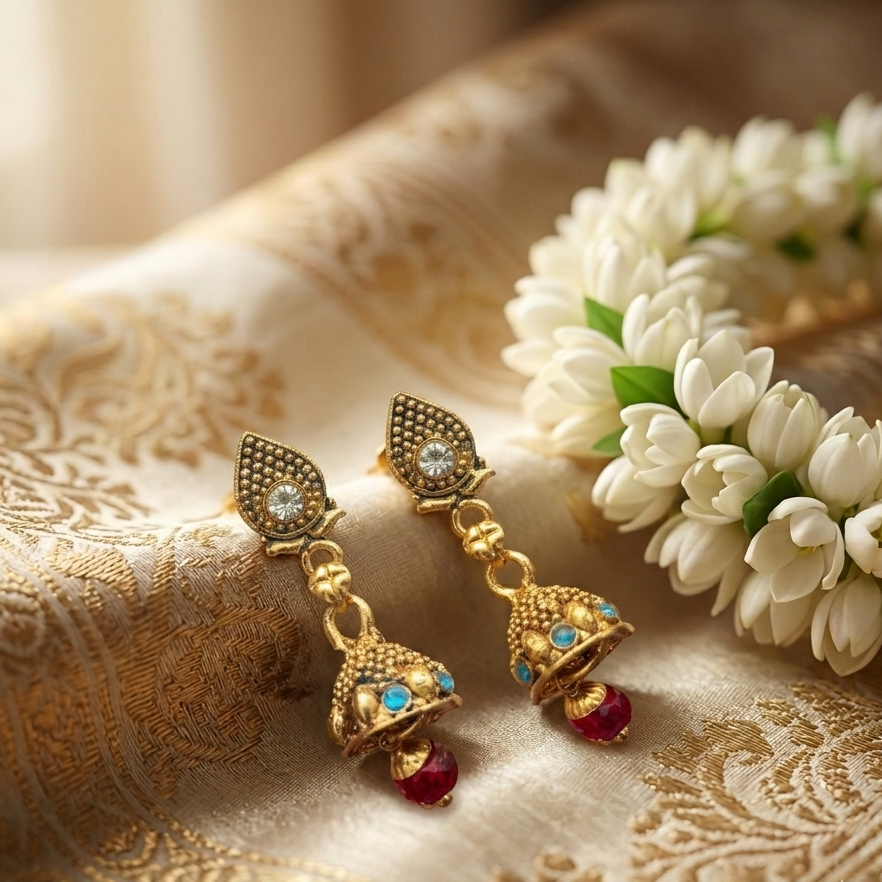 The99Jewel Traditional Gold Plated Jhumki Earrings for Women