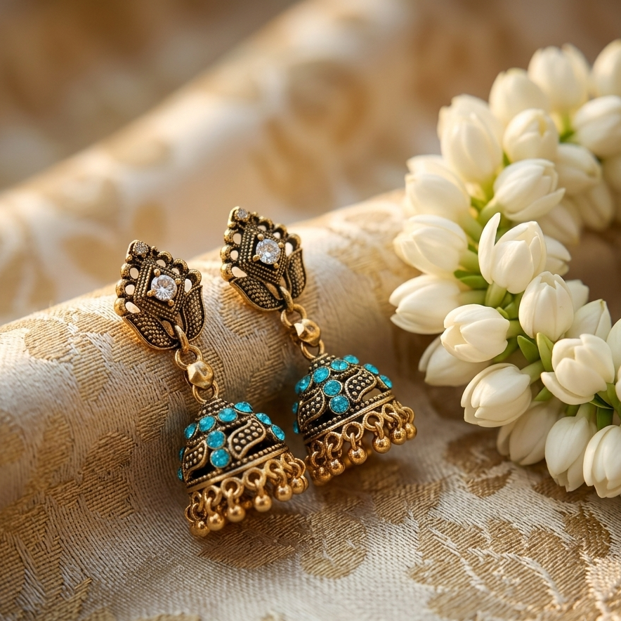 The99Jewel Traditional Gold Plated Jhumki Earrings for Women