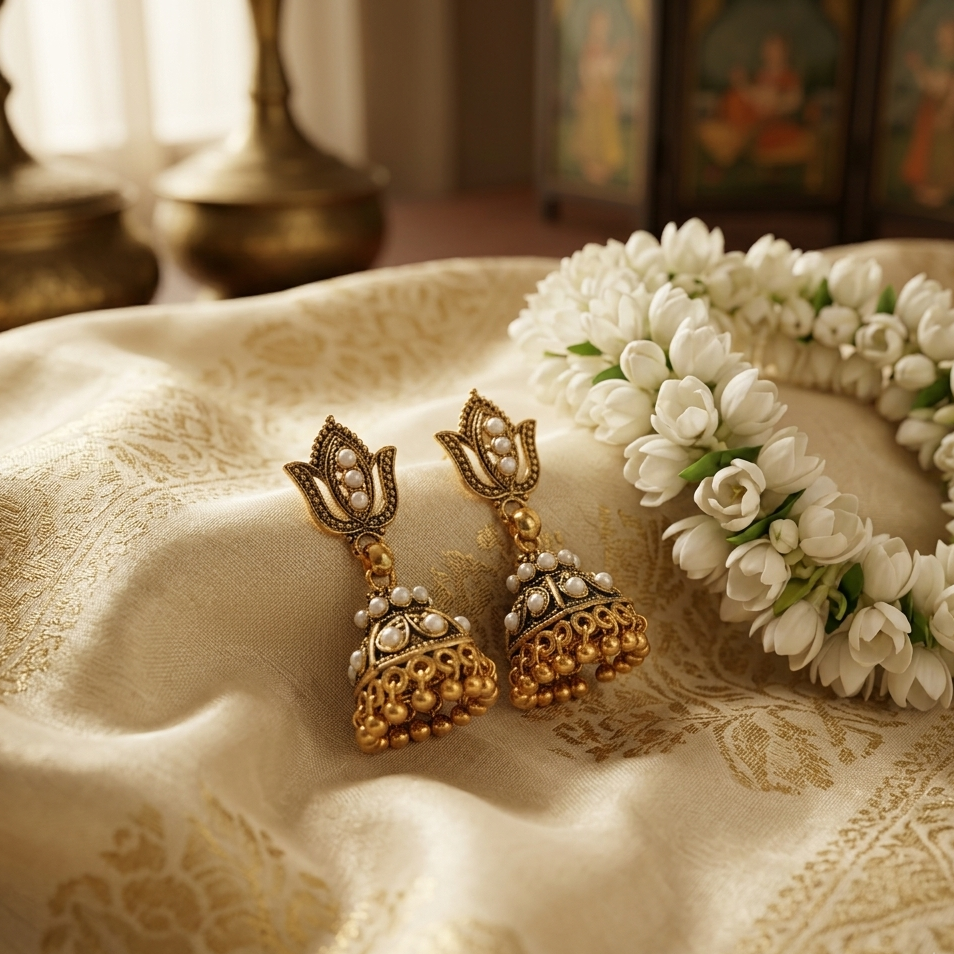 The99Jewel Traditional Gold Plated Jhumki Earrings for Women