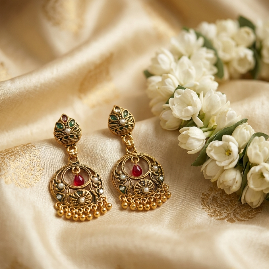 The99Jewel Traditional Gold Plated Dangler Earrings for Women