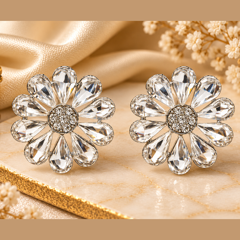 The99Jewel Designer Crystal Stone Flower Shape  Stud Earrings for Women | Traditional Ethnic Jewellery