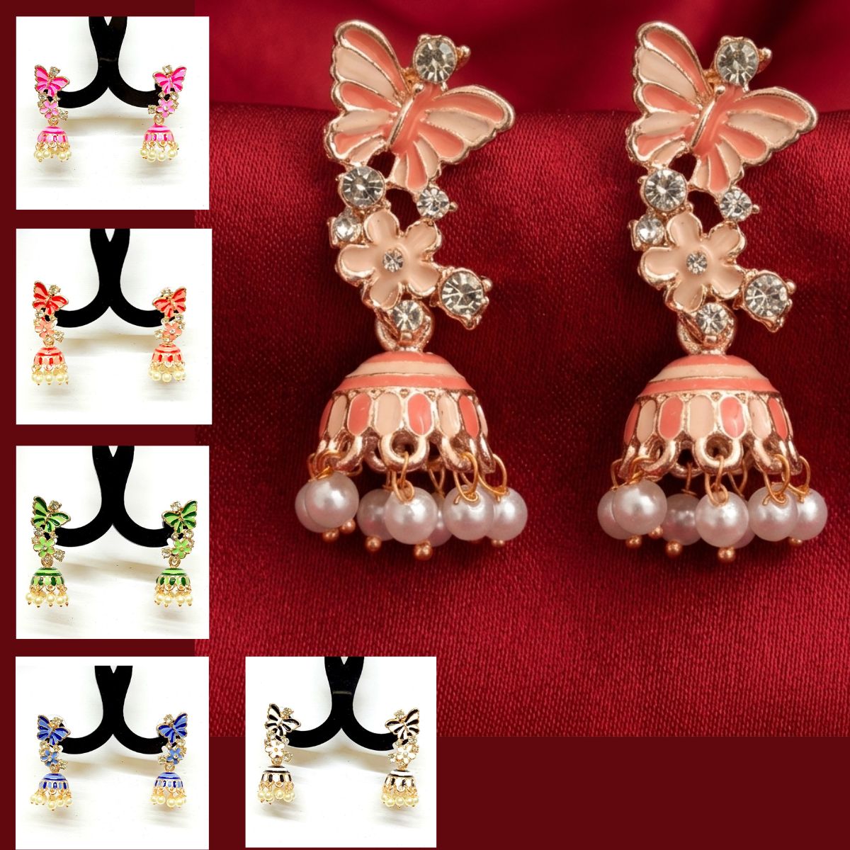 The99Jewel Gold Plated Butterfly Design Meenakari Earrings