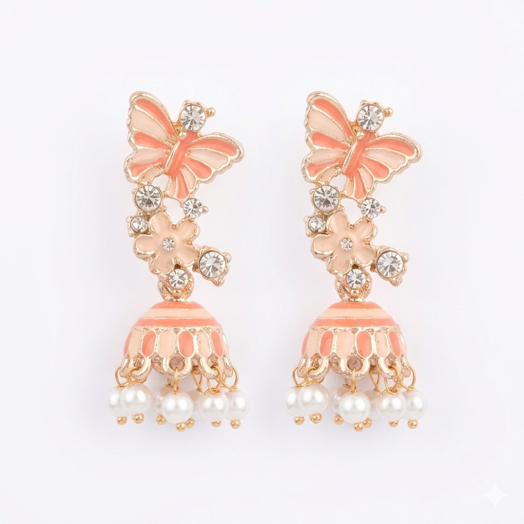 The99Jewel Gold Plated Butterfly Design Meenakari Earrings