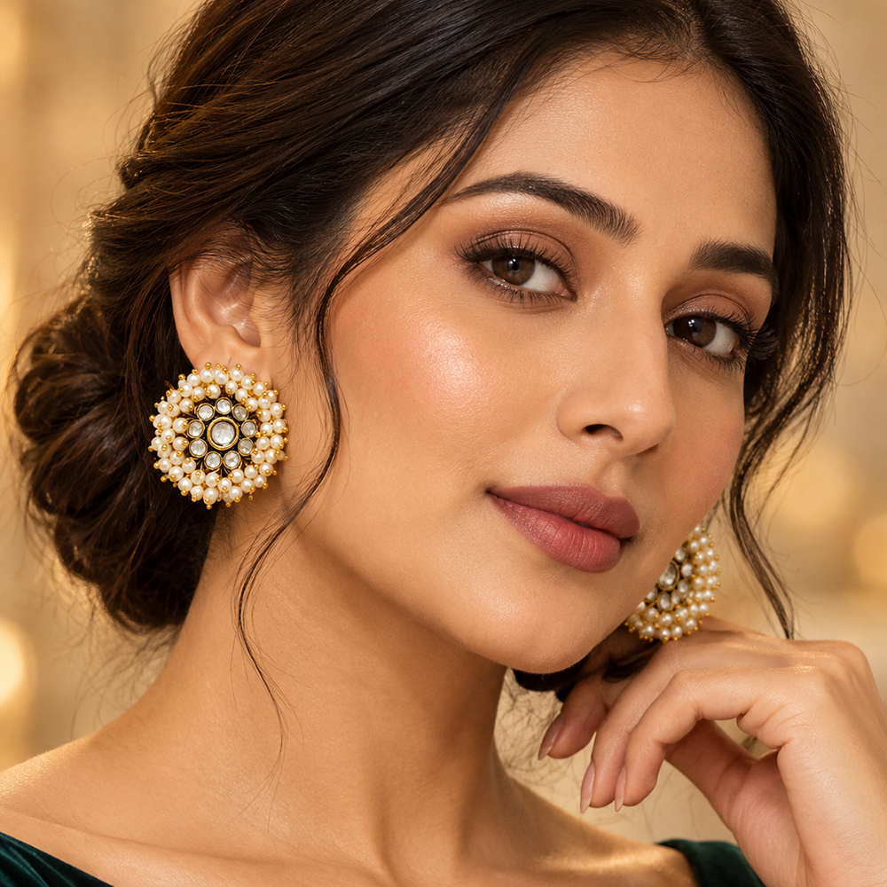 The99Jewel Designer Austrian Stone and Pearl Fashion Stud Earrings for Women | Traditional Ethnic Jewellery