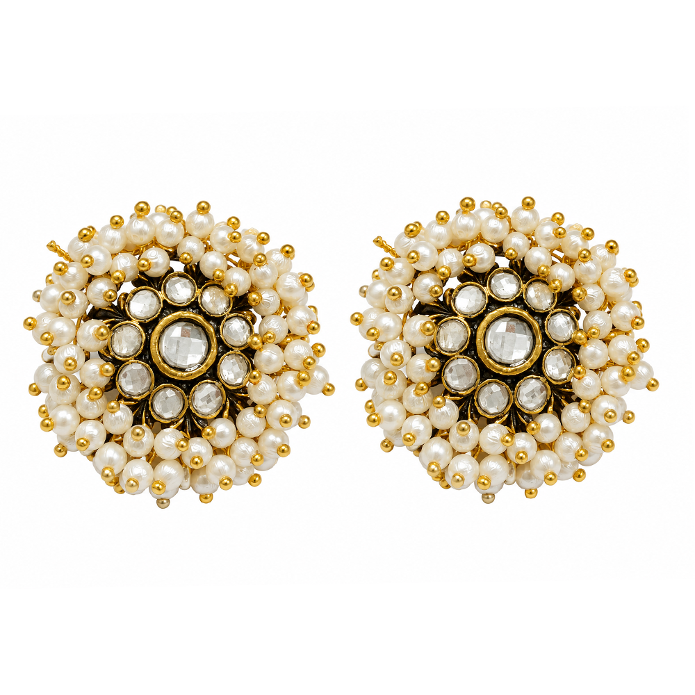 The99Jewel Designer Austrian Stone and Pearl Fashion Stud Earrings for Women | Traditional Ethnic Jewellery