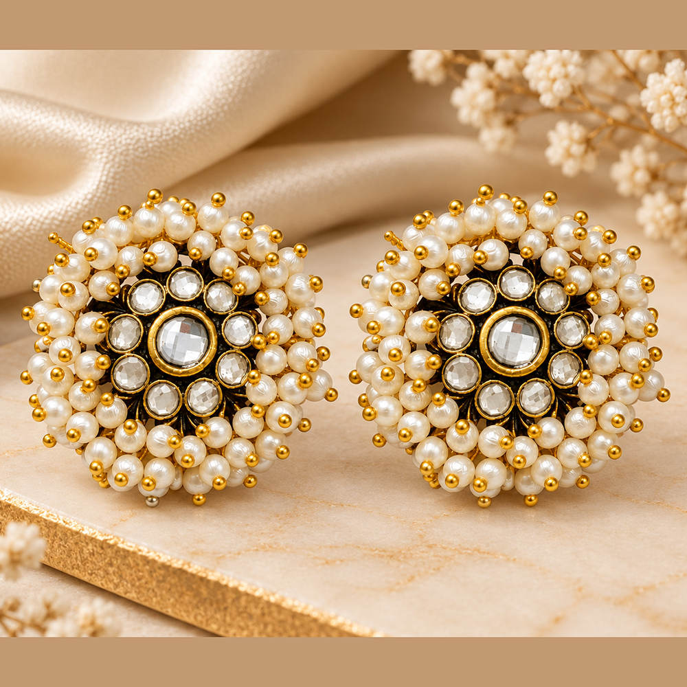 The99Jewel Designer Austrian Stone and Pearl Fashion Stud Earrings for Women | Traditional Ethnic Jewellery